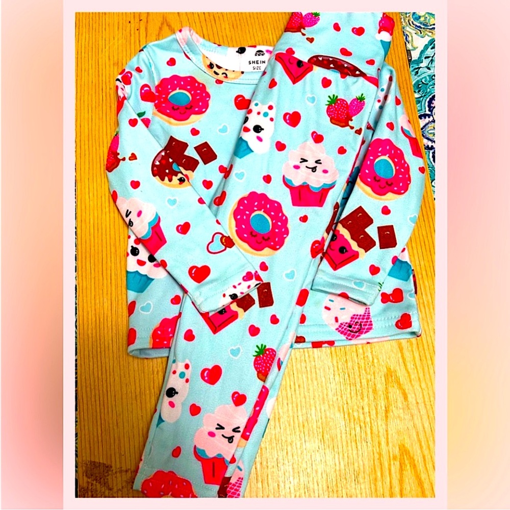 SHEIN Kids Pajama Set - Light Blue with Sweet Treats